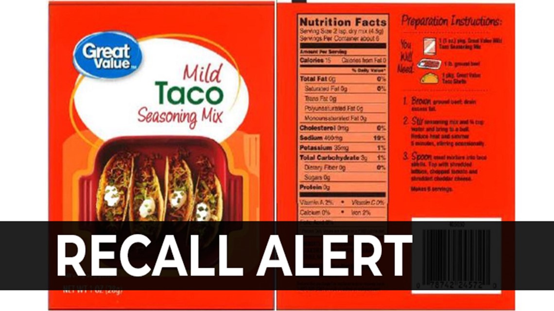 Great Value, HEB taco seasoning mixes recalled due to possible