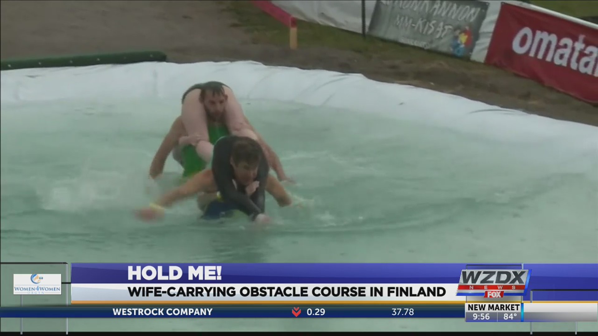 A wife carrying competition in Finland this past weekend was part fun, but also requires some serious athletic ability.
