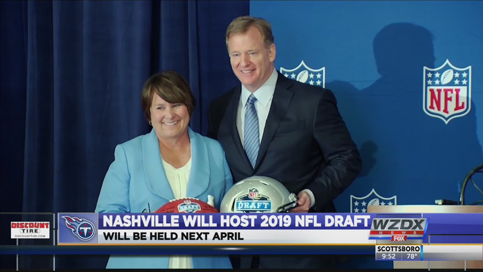 The NFL draft is heading to the Music City. NFL team owners approved the Tennessee Titans' bid to host the 2019 NFL Draft in Nashville.