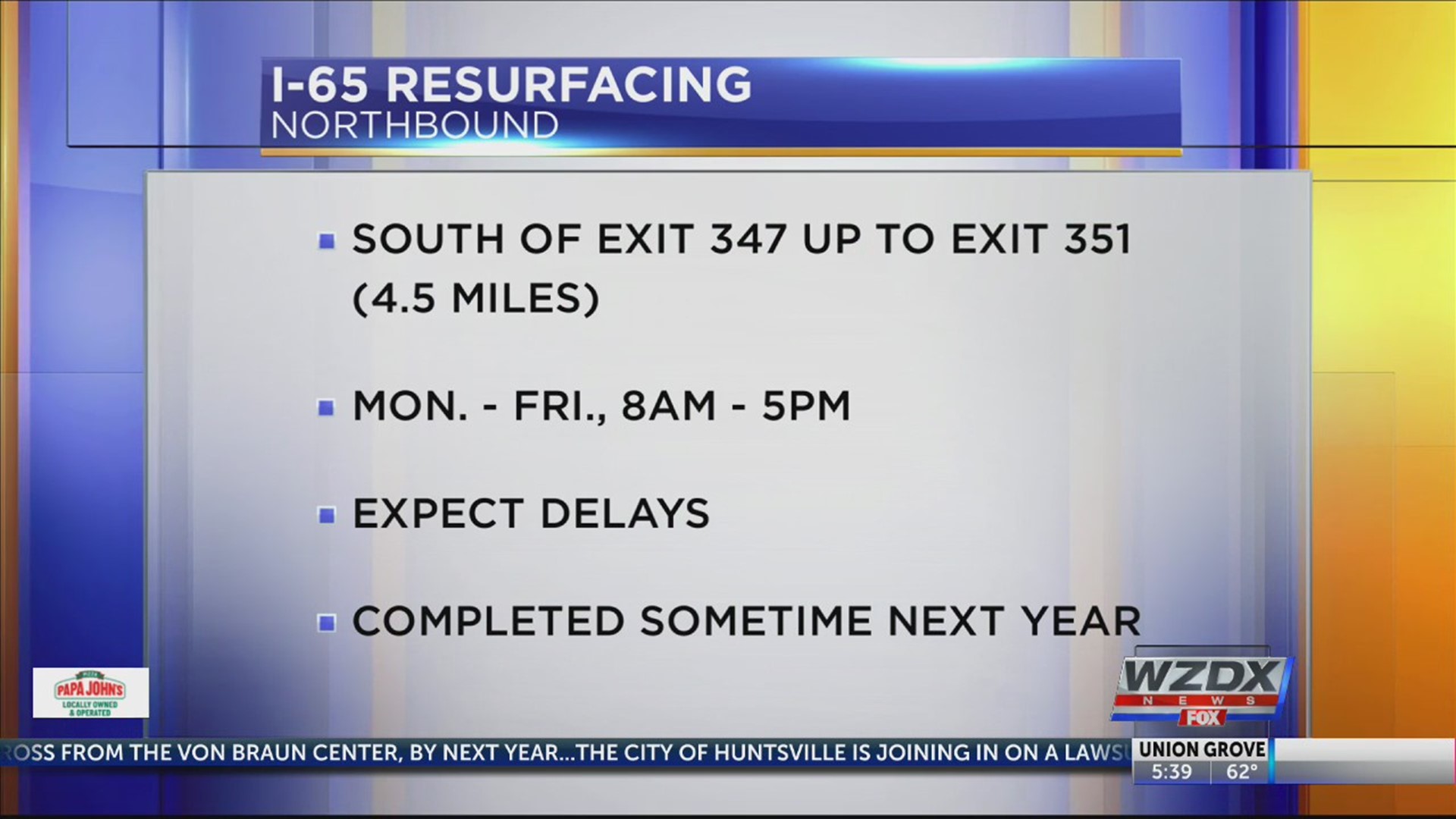 Resurfacing on a section of I-65 has been moved to daytime hours.