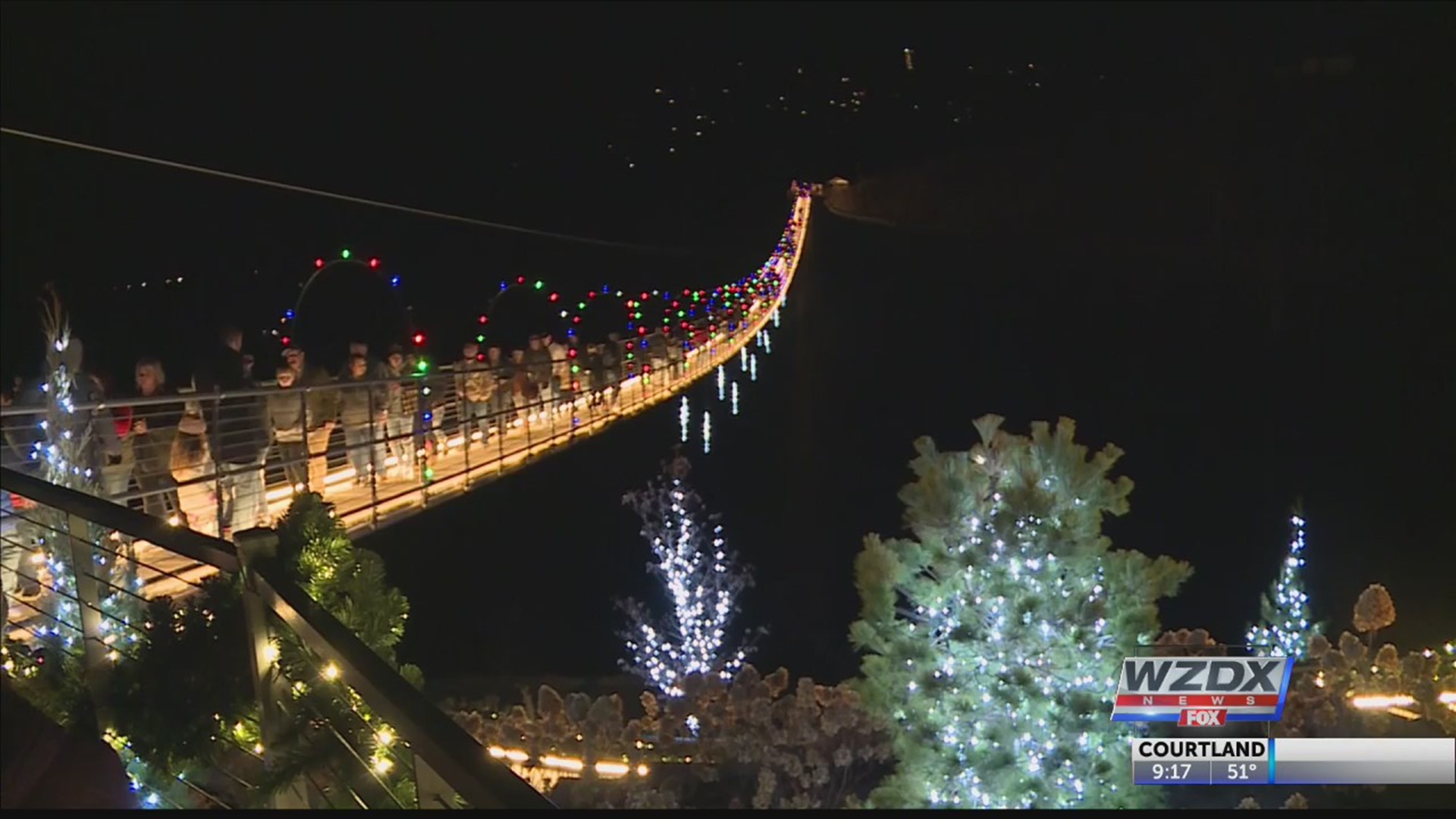 Gatlinburg Sky Lift Park in Tennessee is decking out its bridge with lights and archways.