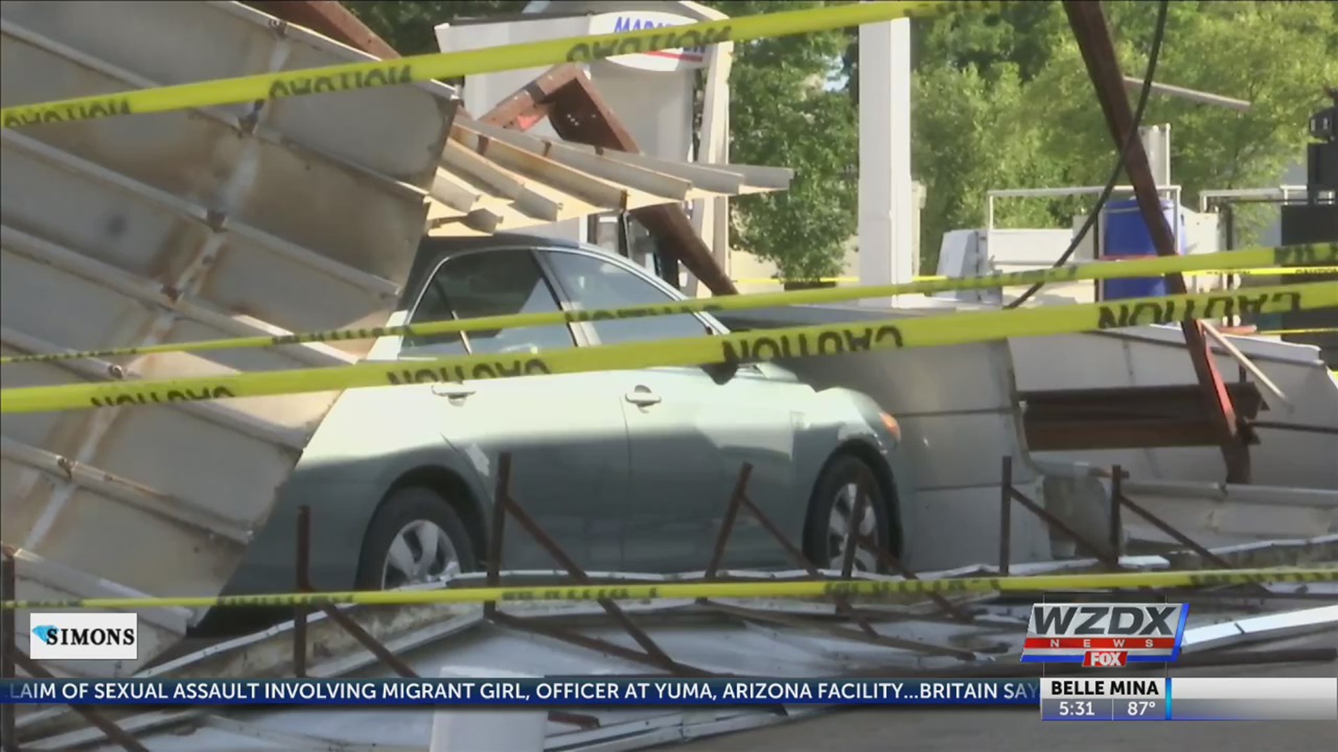 Strong winds today wreaked havoc at a gas station in Huntsville.