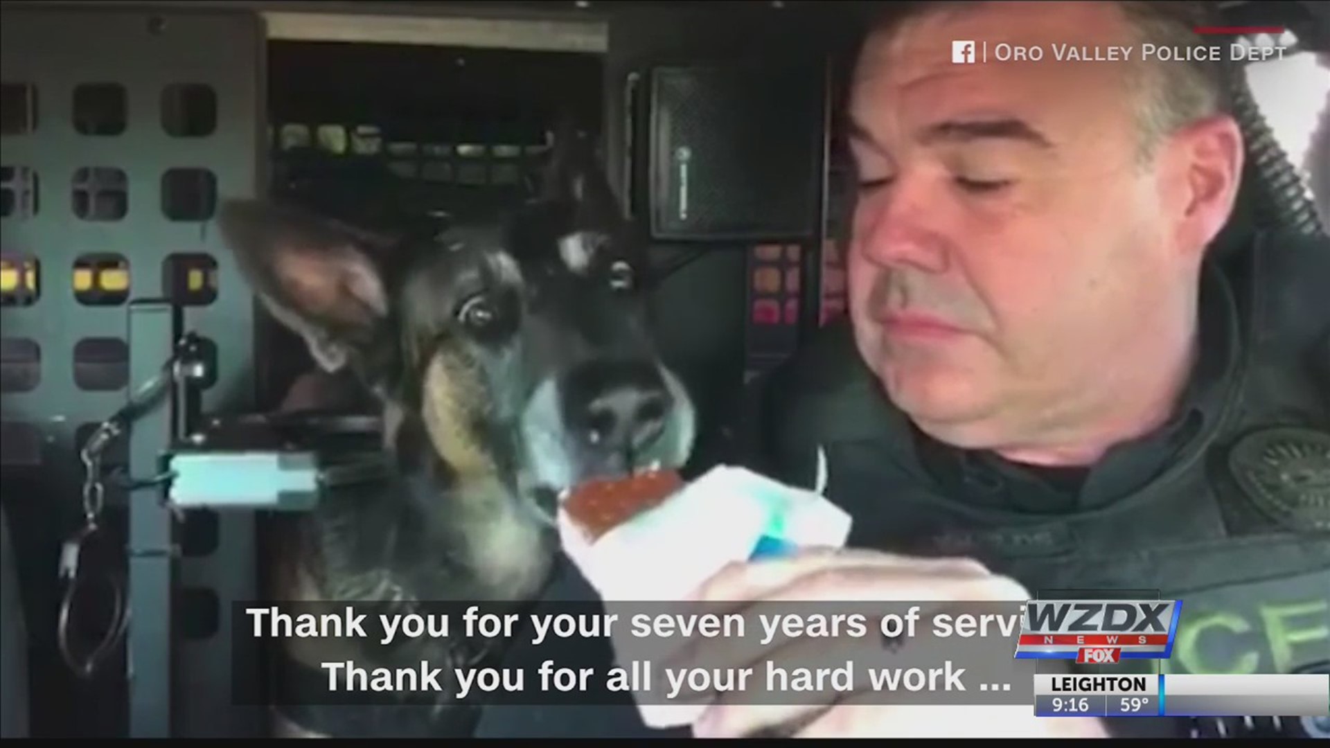 Watch an Arizona cop give his retiring K-9 partner a heartwarming sendoff. Bruno joined the Oro Valley Police Department seven years ago.