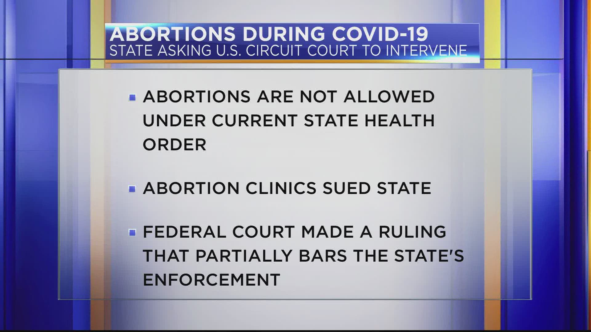 This comes after abortion clinics sued the state for not allowing abortions under the current COVID-19 health order.