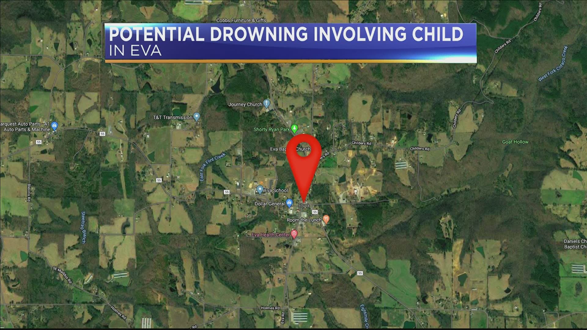 A rescue involving a possible child drowning is underway in Eva.
