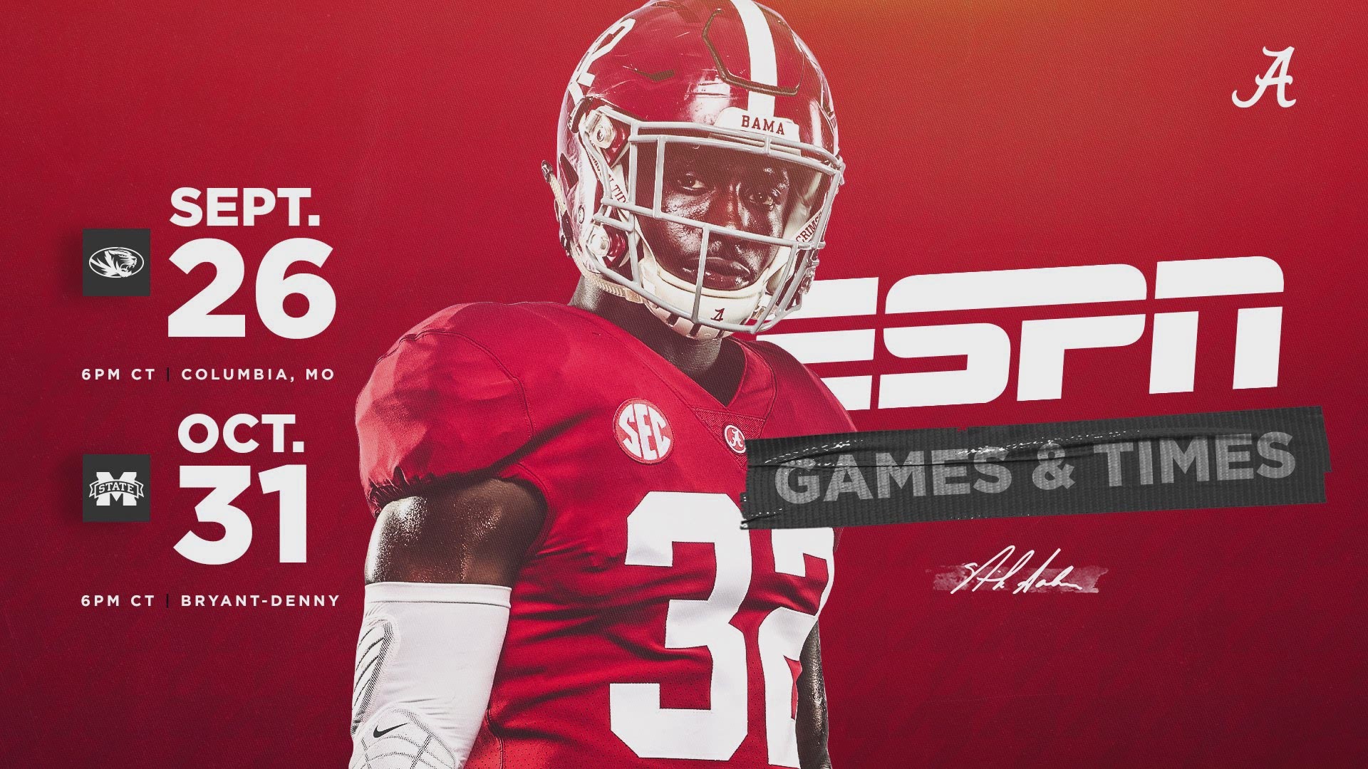 The Crimson Tide will play on CBS three times with two other contests confirmed on the ESPN family of networks
