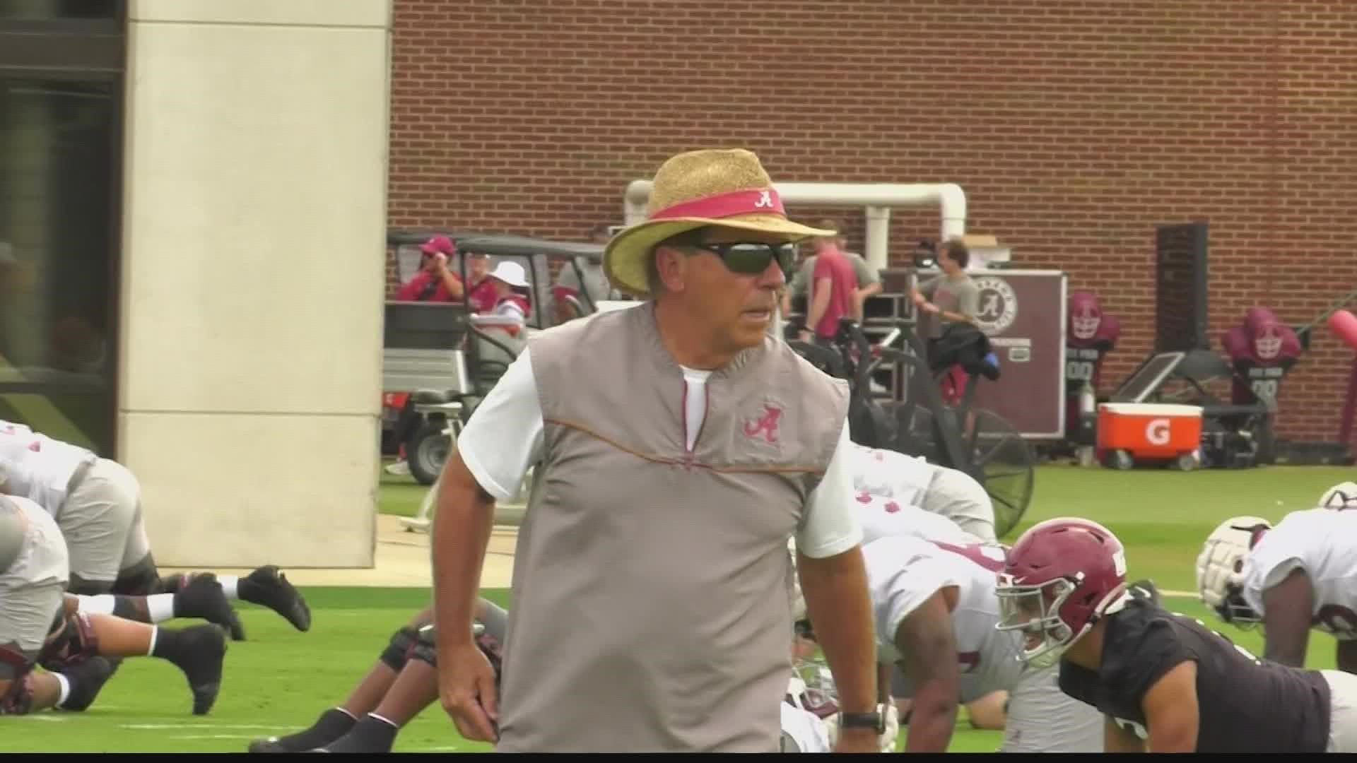 The University of Alabama football program commenced Fall Camp on Friday afternoon, practicing for two hours on the Thomas-Drew Practice Fields in helmets and shorts