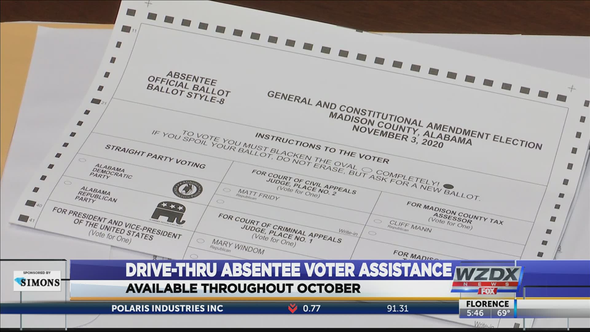 Madison County Probate Judge Frank Barger and Circuit Clerk Debra Kizer will be helping people apply for and notarize absentee ballots.