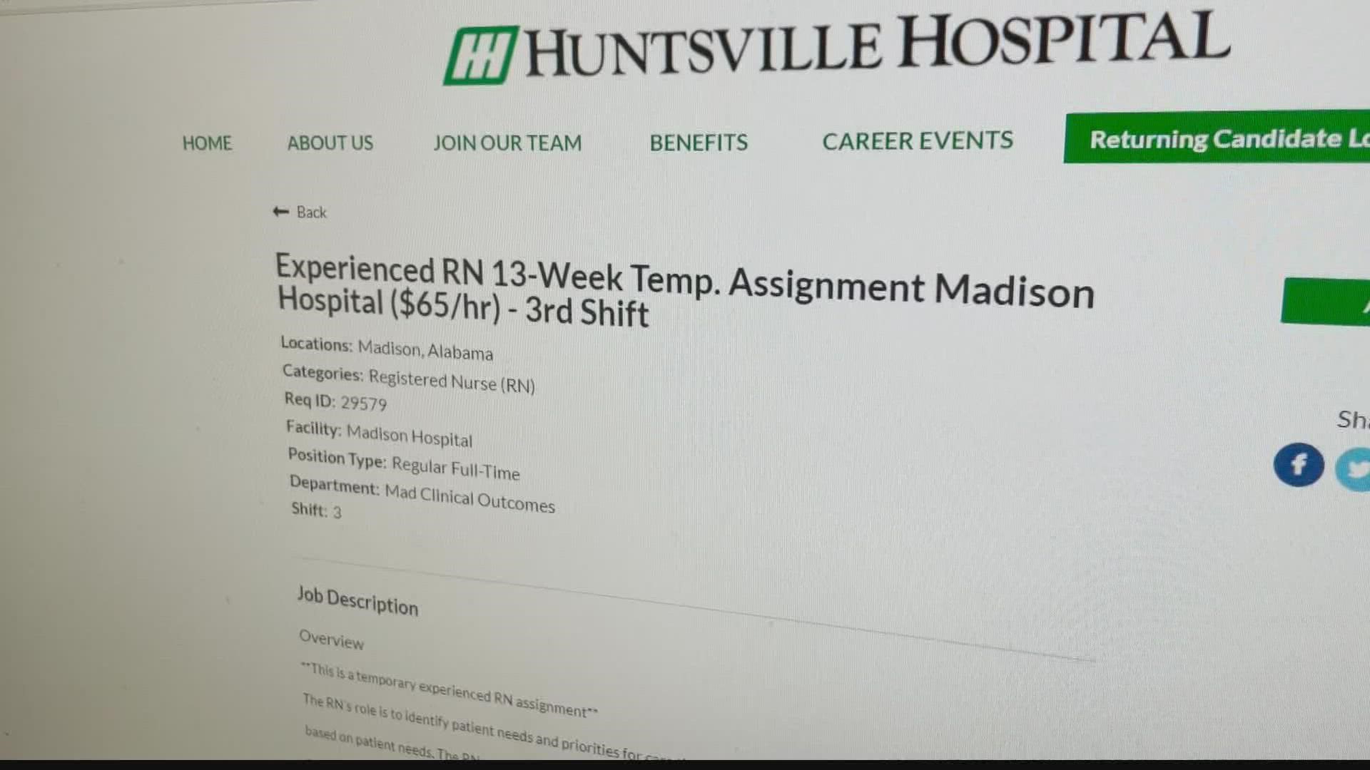 Hospitals in the Tennessee Valley are short on staff and long on job openings, which they want to fill as soon as possible.