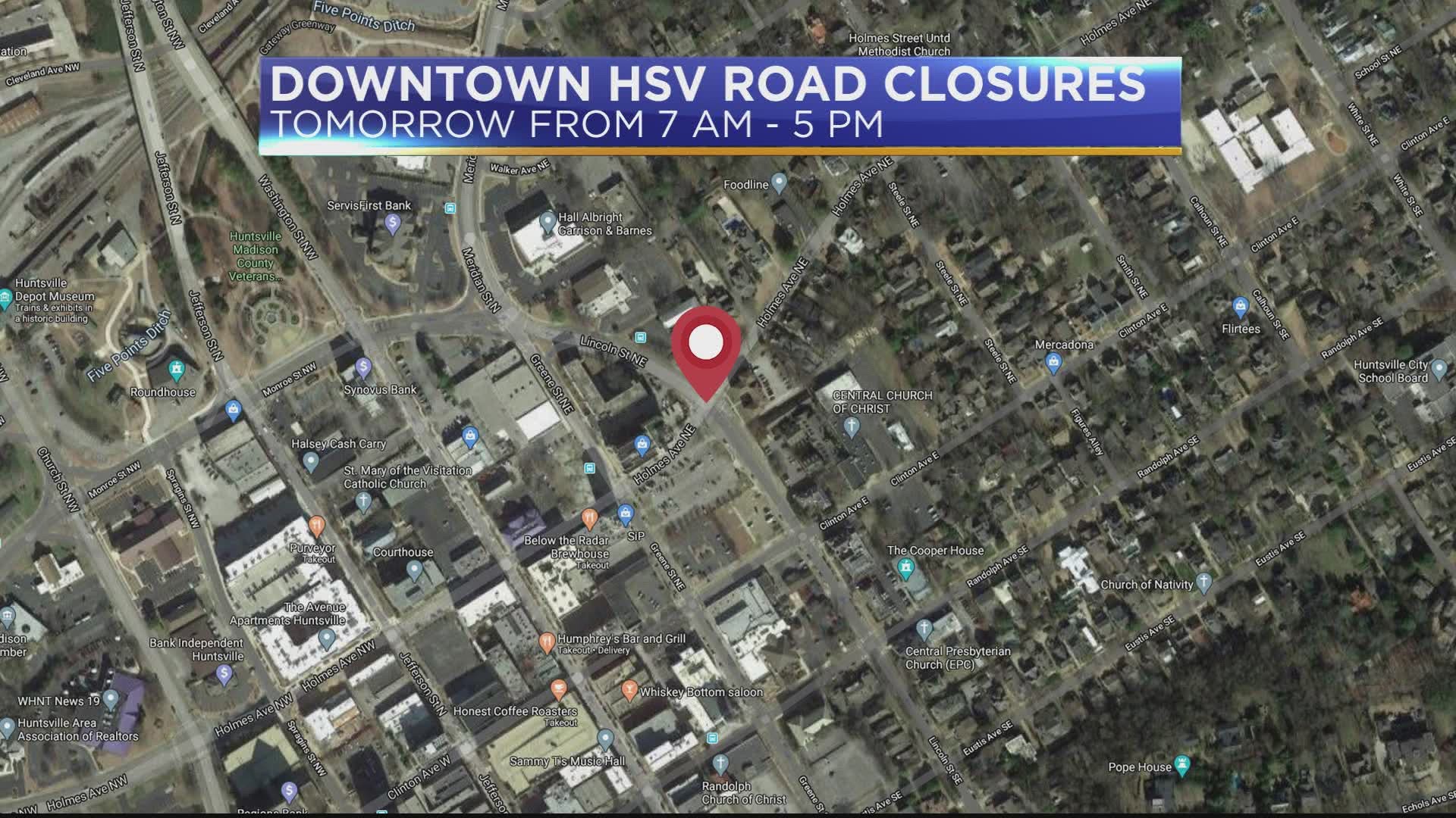 Downtown Huntsville road closures tomorrow