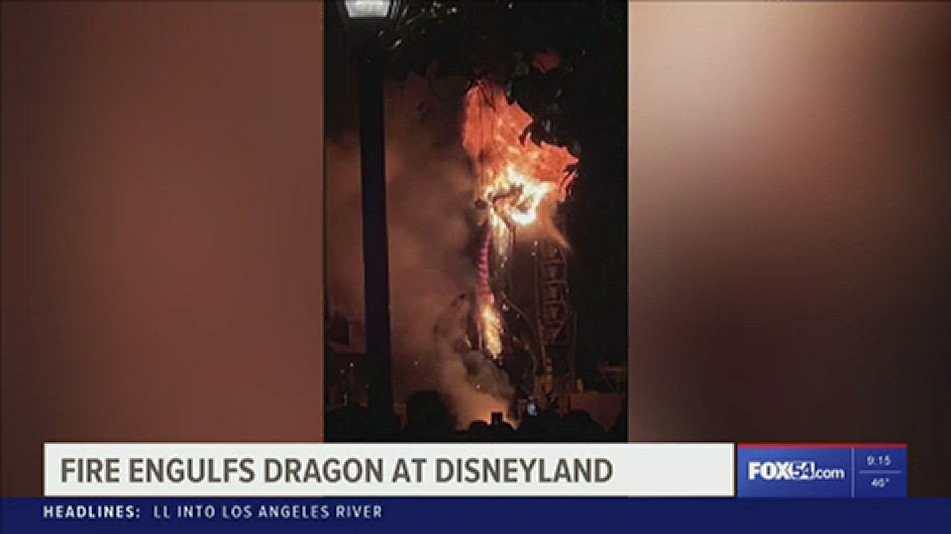 An attraction at Disneyland in California become engulfed in flames Saturday - thankfully, no injuries were reported but the dragon is a little worse for wear.