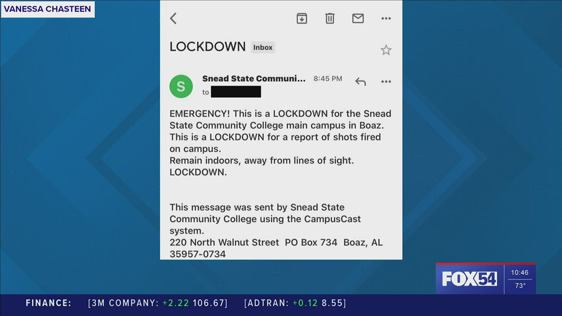 Police say a homeowner fired shots confronting a possible intruder, which prompted lockdowns at Snead State and nearby Marshall Medical South.