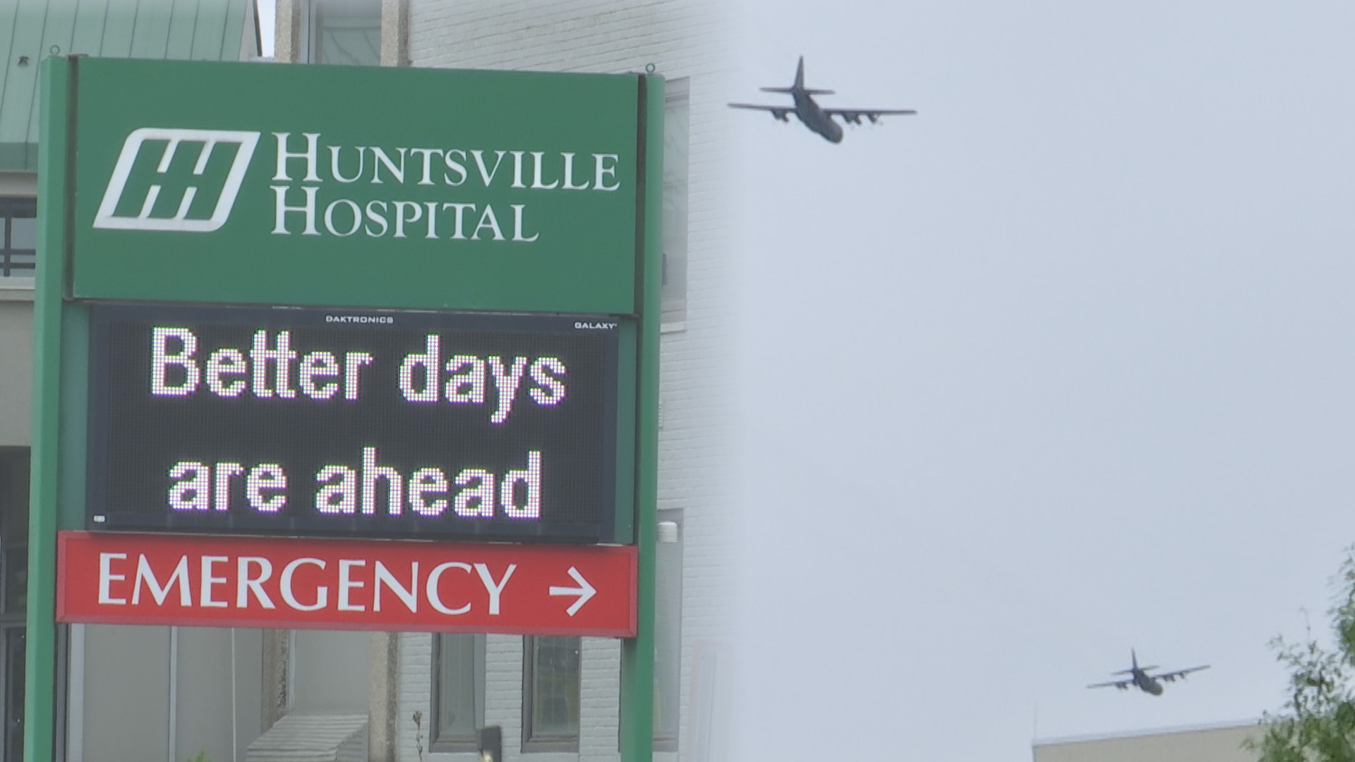 People watched as part of Alabama's only U.S. Air Force Reserve Wing flew over Huntsville Hospital to honor health care workers.