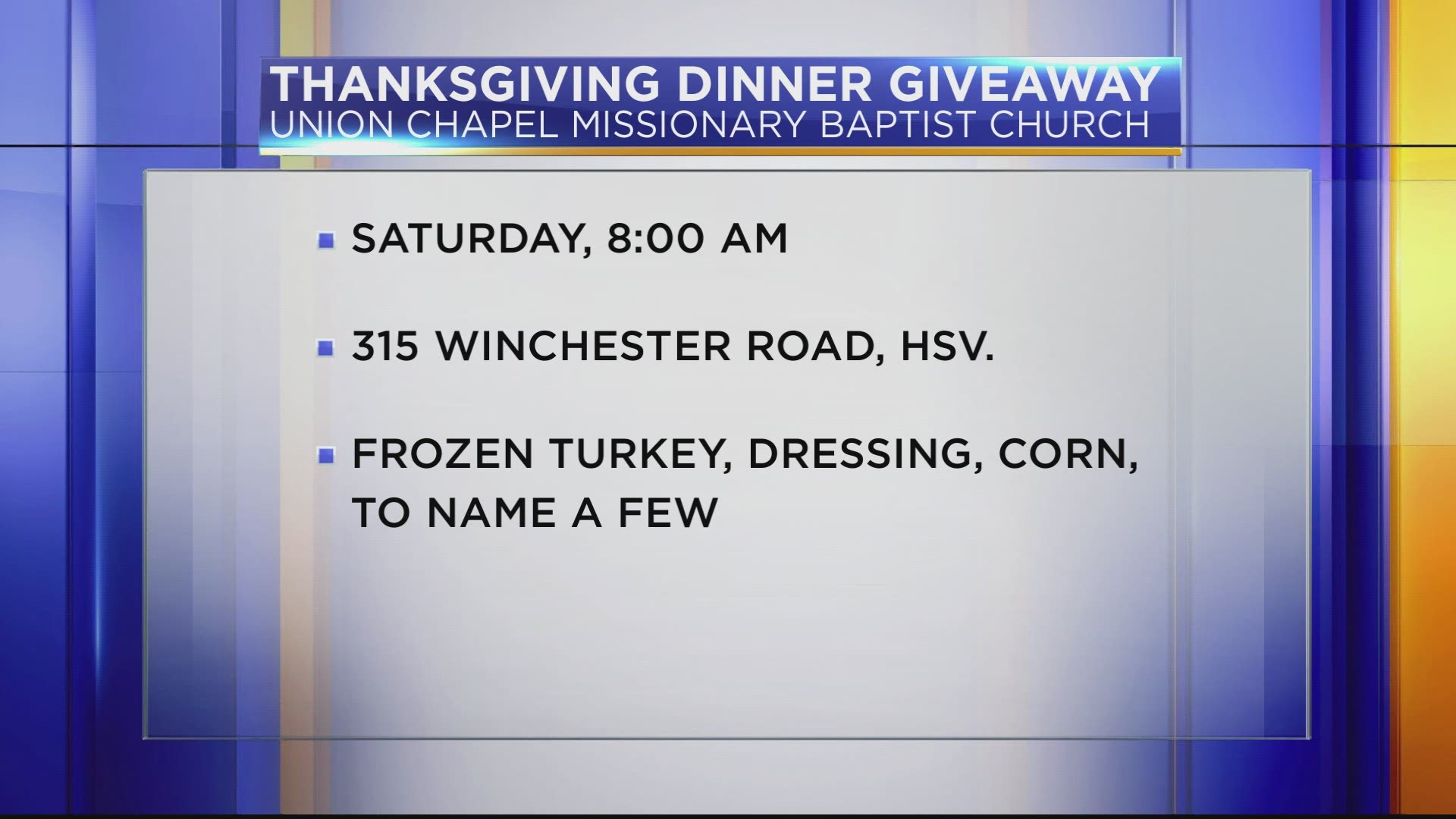 Thanksgiving dinner boxes including a turkey and all the fixins are being given away on Nov. 21.
