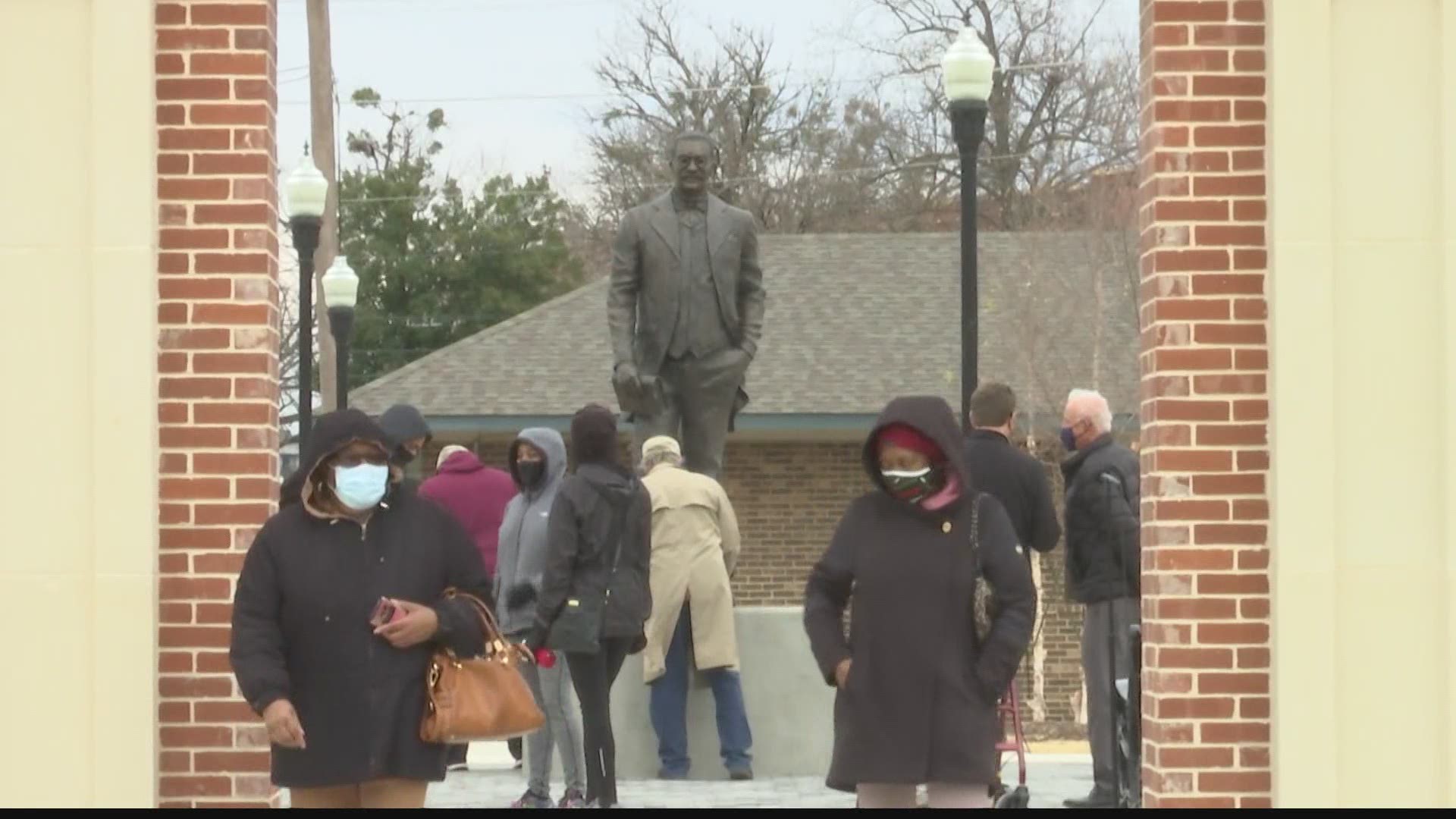 Huntsville city leaders and the community celebrated the unveiling of the bronze statue at the new Councill High Memorial Park.