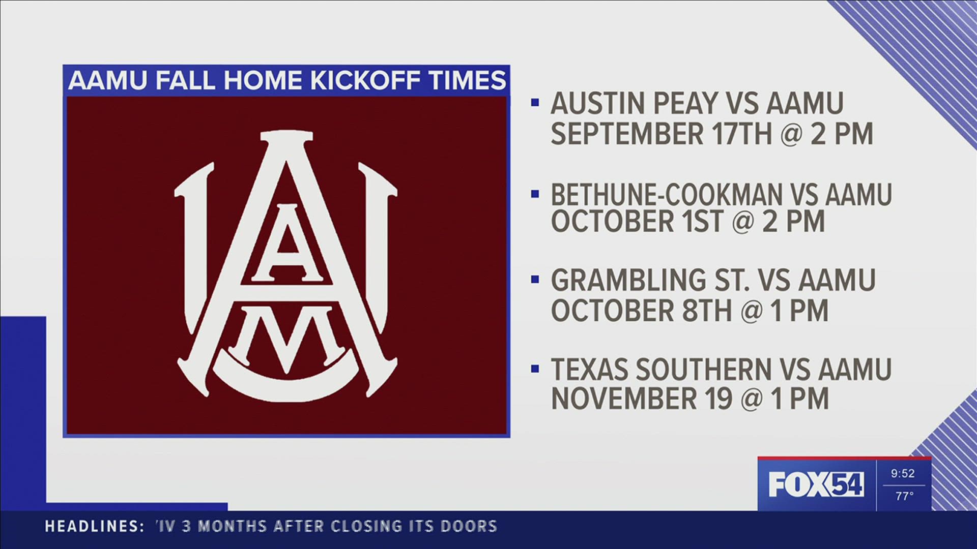 Alabama A&M will play four games at home in 2022. The contests against Austin Peay & Bethune-Cookman start at 2 PM. The Grambling & Texas Southern games start at 1.