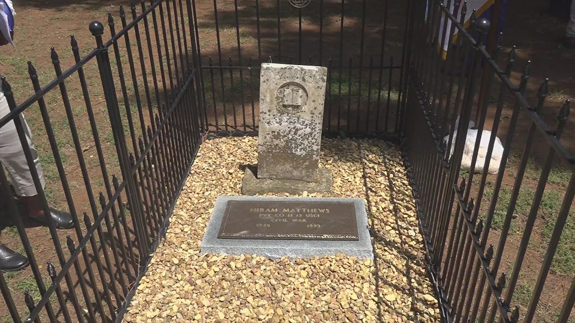 Hiram Matthews was an enslaved man who later fought for the Union Army. His recently-found gravesite now has a new headstone and fence on the Calhoun campus.