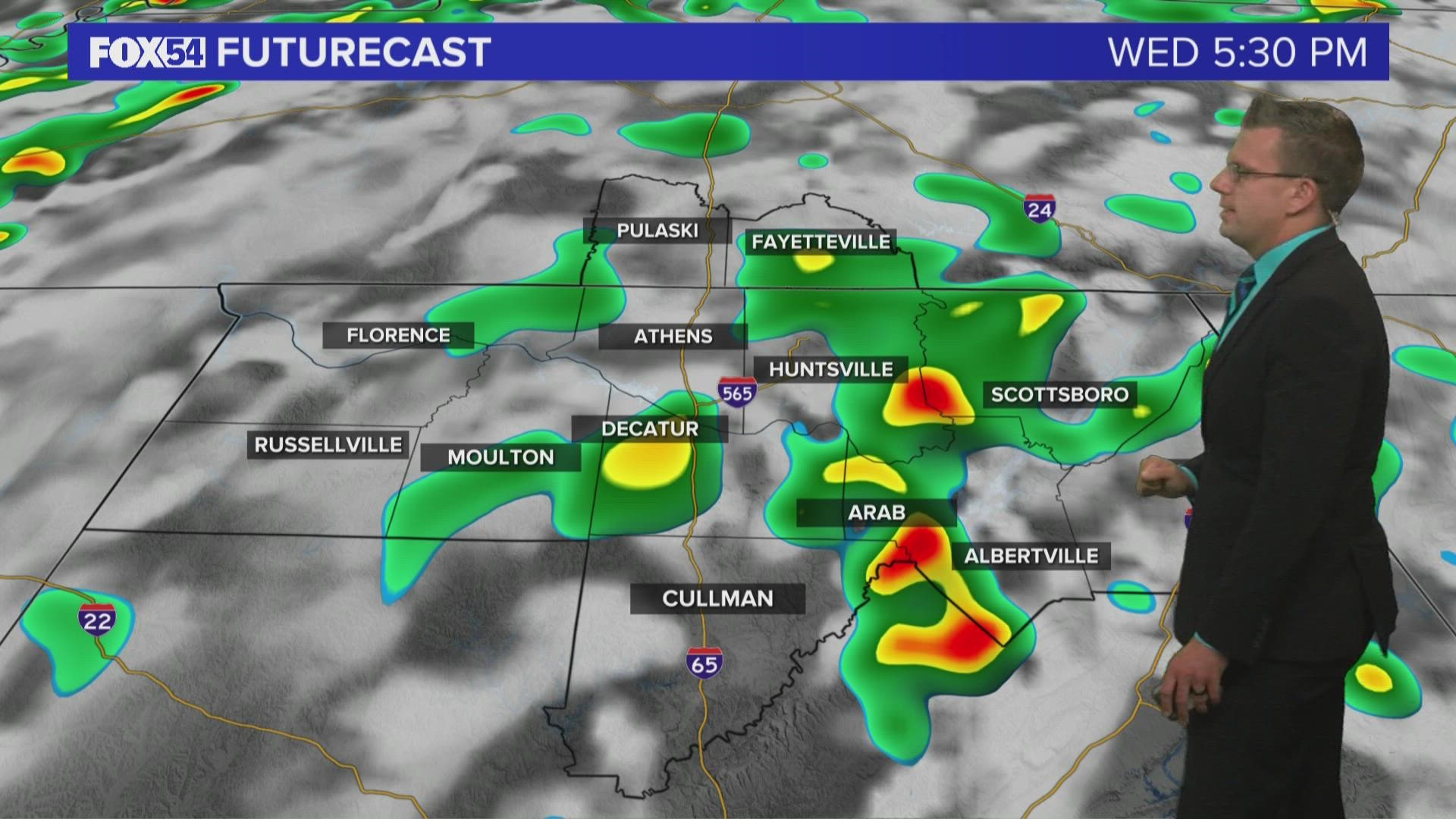Showers and thunderstorms stay in the forecast through Wednesday Afternoon