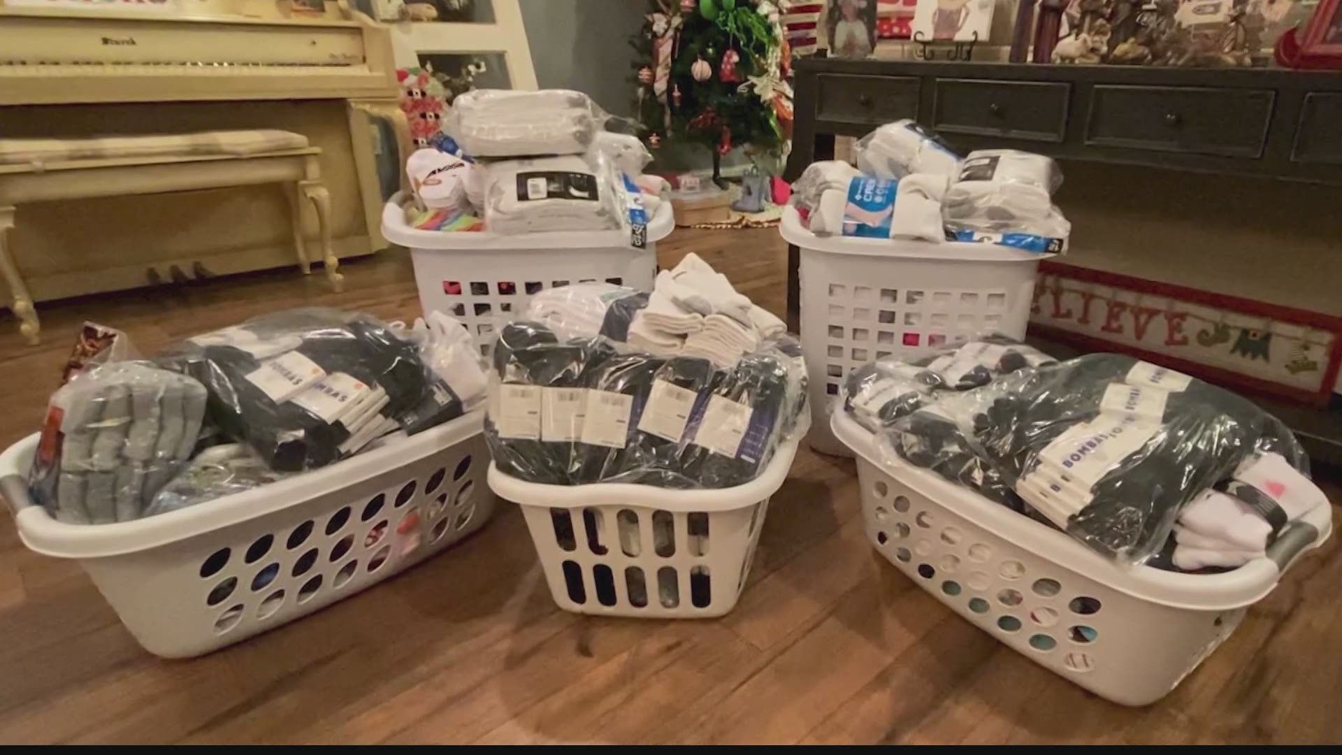 The girl's mom asked her friends and families for socks she could donate.