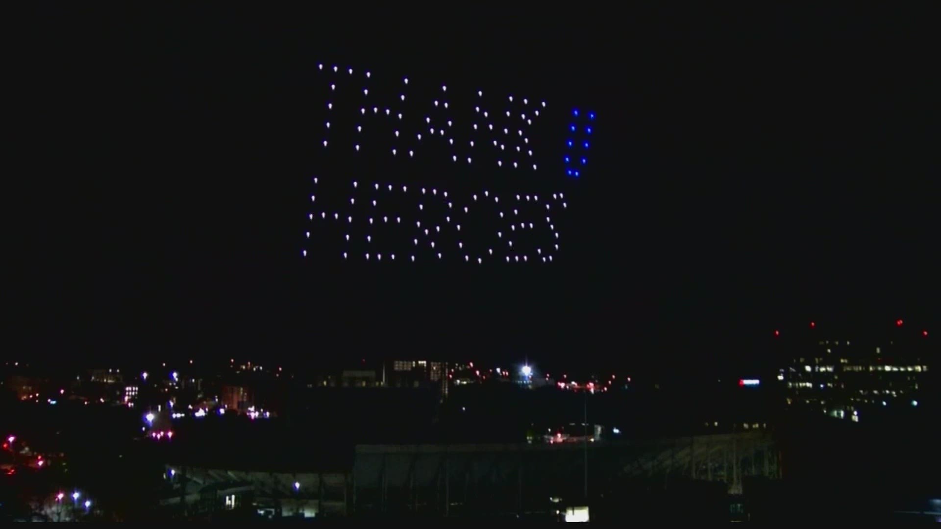 A light show in the sky over the weekend in Nashville said thank you to front line workers.