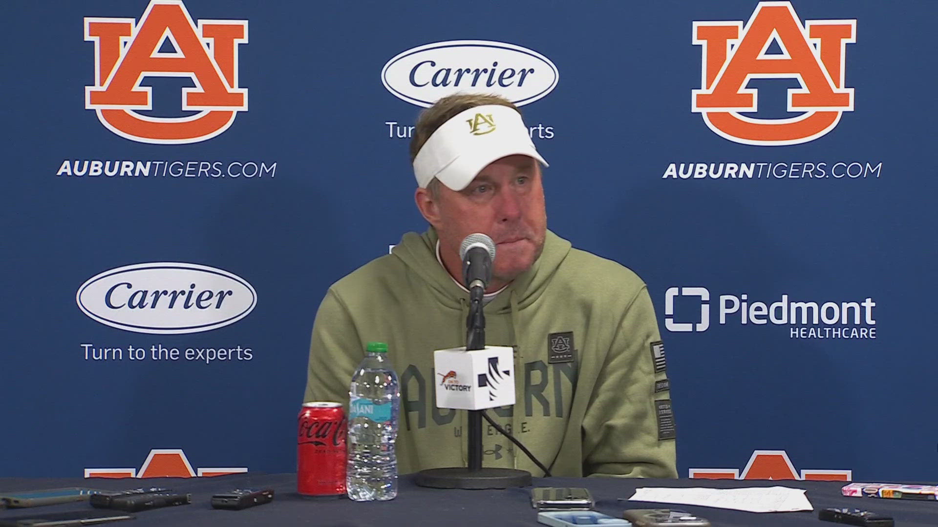 (via Auburn Athletics) Hugh Freeze speaks following a marathon 4OT game that ultimately led to a 43-41 win against Texas A&M.