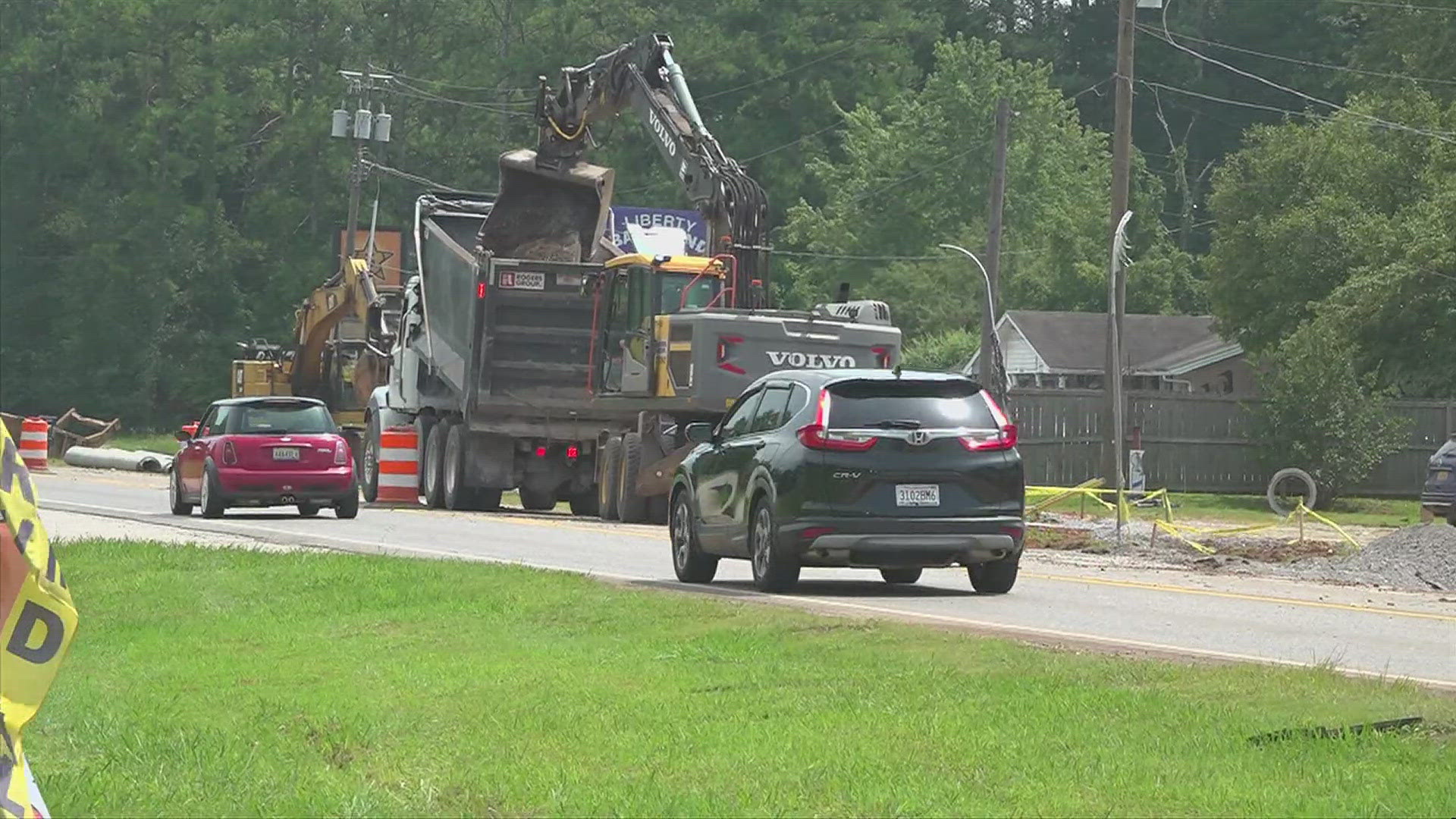 Turn lanes being installed in several locations on the highway in the Harvest area well help ease peak-time backups once completed.