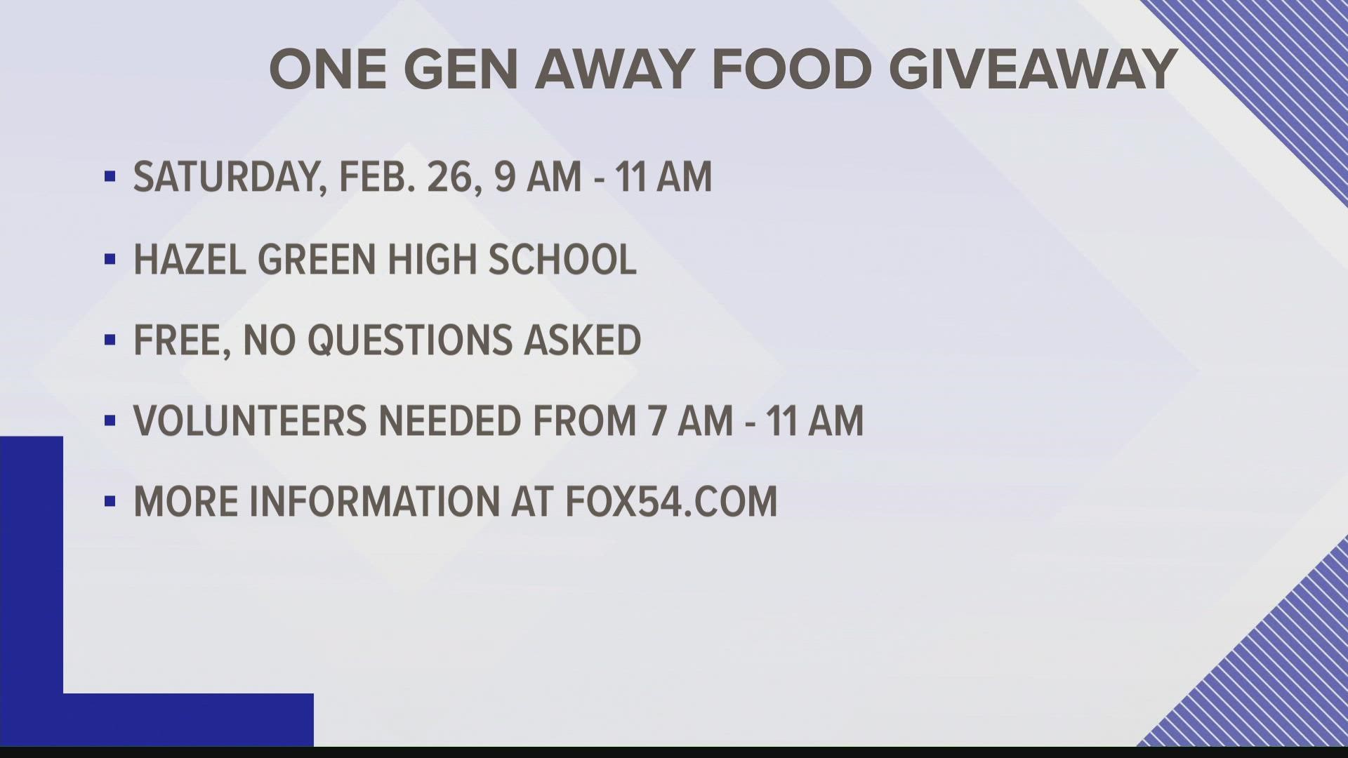 Need help with food for yourself or your family? One Generation Away is hosting a free grocery giveaway this weekend.