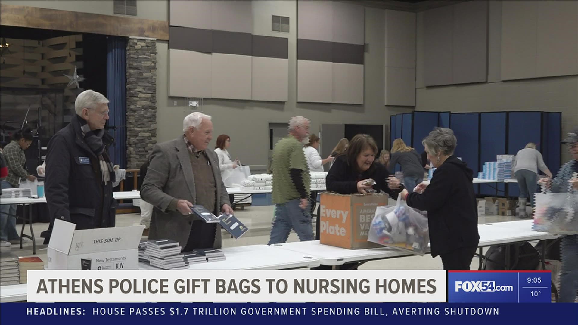 Lt. Katrina Flanagan and Athens Police Department is gifting over 450 bags to local nursing homes. This is also made possible with the help of the community.
