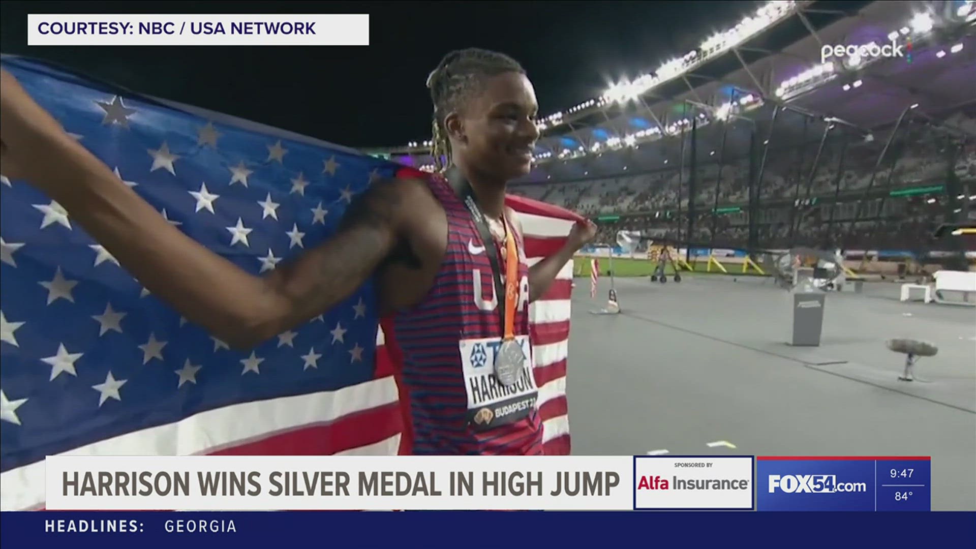 Huntsville native Juvaughn Harrison captured a silver medal in the high jump finals at the world championships in Budapest, Hungary on Tuesday