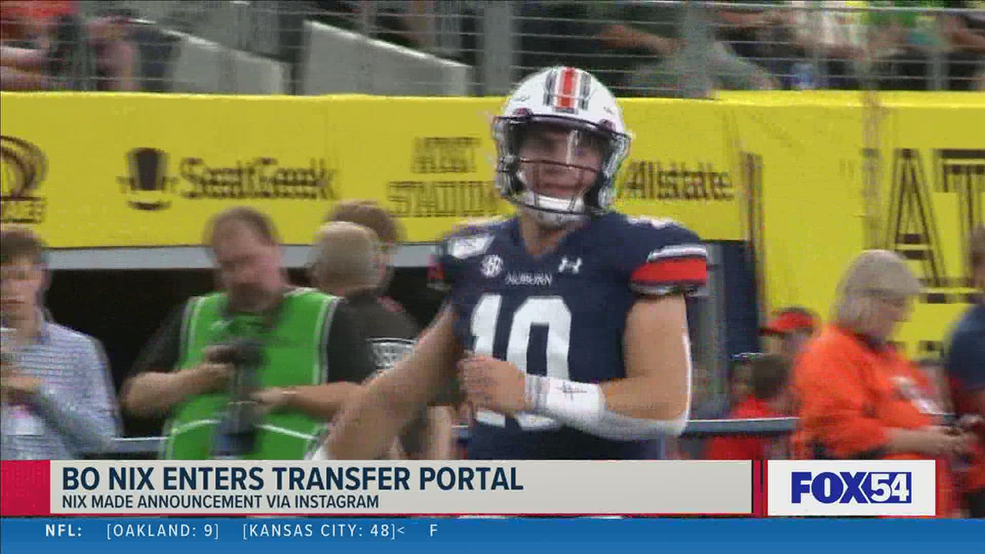 Auburn quarterback Bo Nix, who started the past three seasons for the Tigers, announced on social media Sunday that he plans to leave as a graduate transfer.