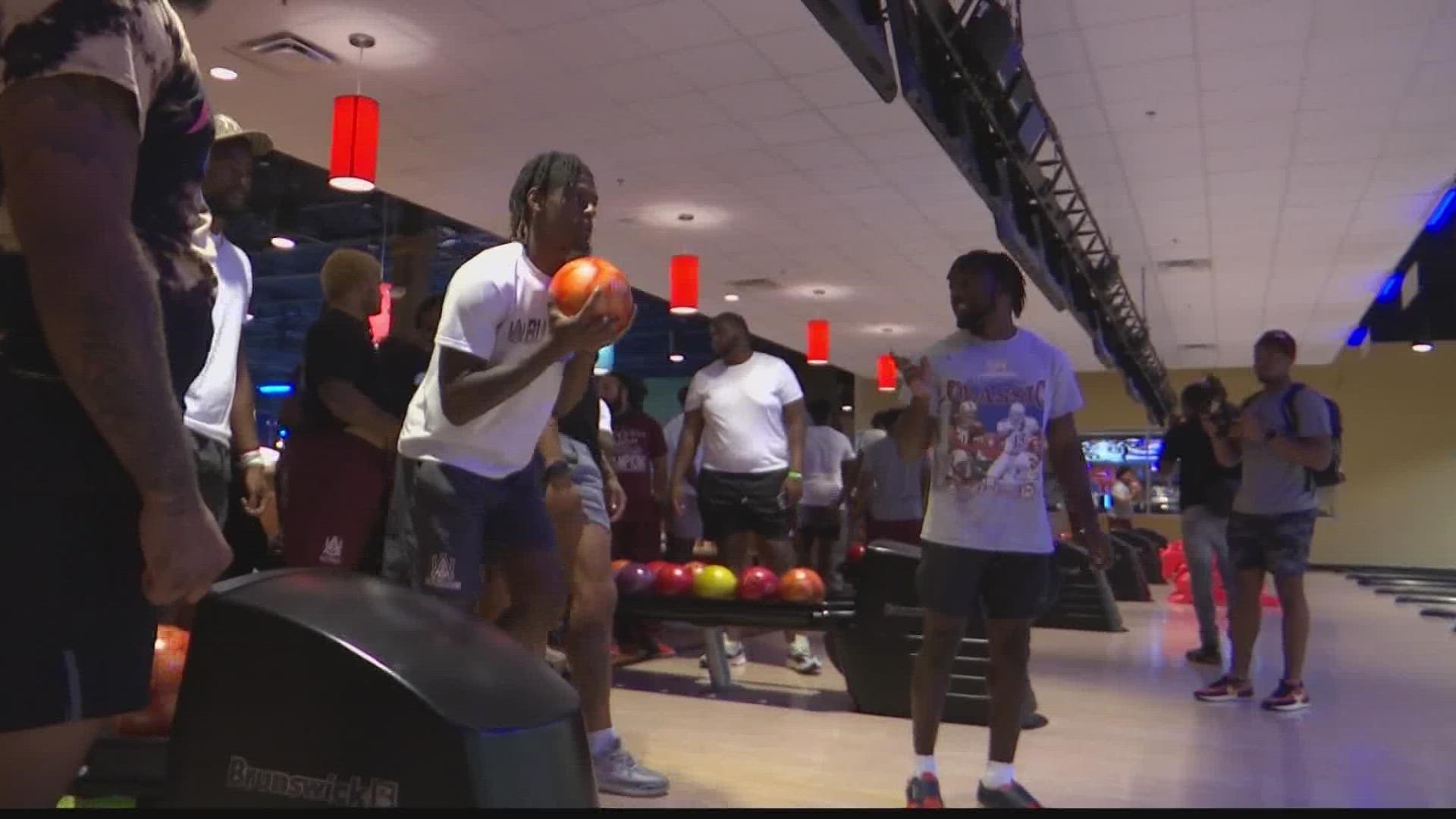 The Alabama A&M Bulldogs football team traveled to "Stars and Strikes" for a unity and team bonding event prior to preseason camp