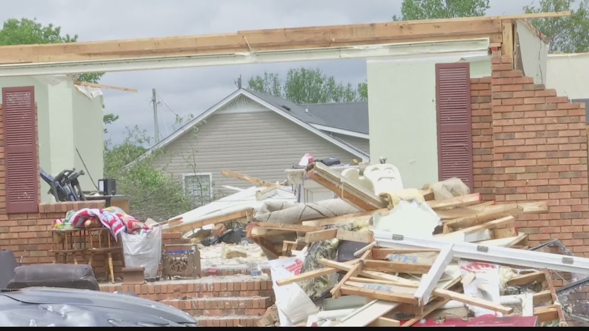 Trees and power lines are down, cars are totaled, and some homes are completely destroyed after an EF-2 tornado ripped through Boaz.