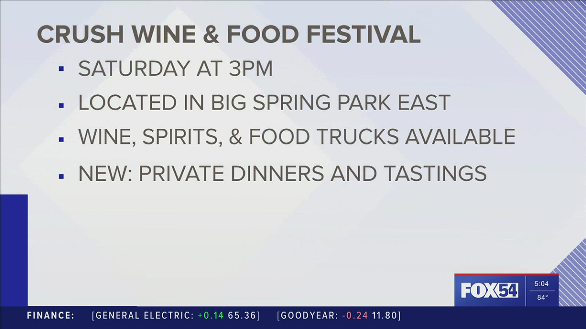 The eighth annual Crush Wine and Food Festival is this Saturday starting at 3pm.
