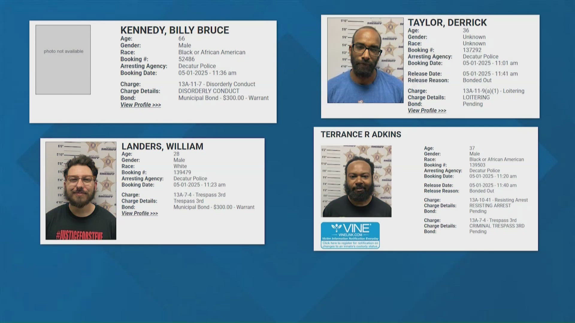 A total of six people were arrested after events turned heated at Monday night's Decatur City Council work session.