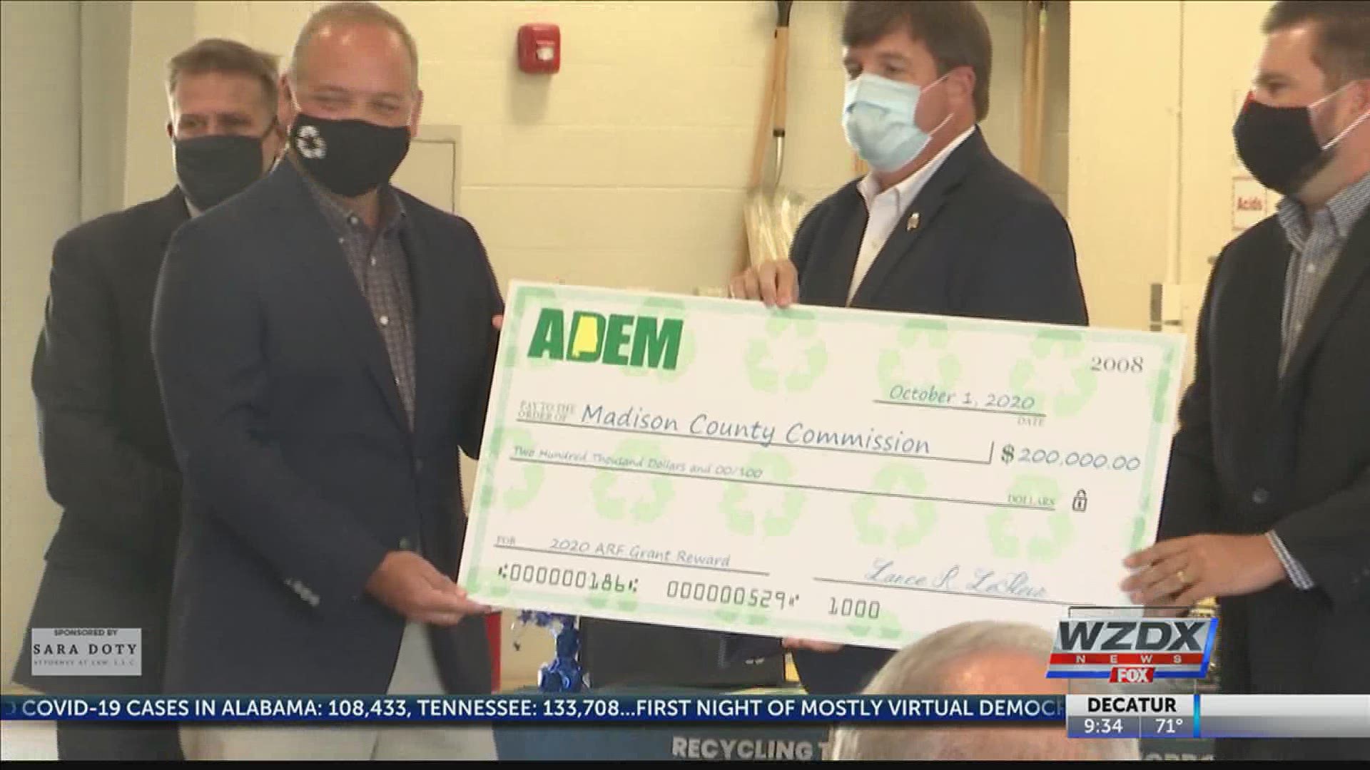 Madison County, and the cities of Huntsville and Madison collectively received $500,000 in grant funding from the Alabama Department of Environmental Management.