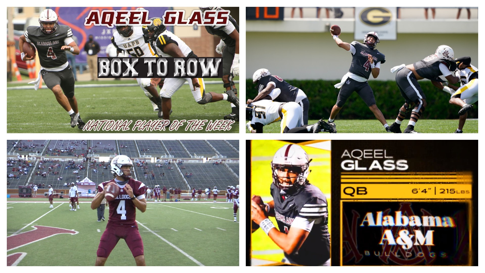 Alabama A&M Sr. QB Aqeel Glass was named the National Player of the Week by BoxToRow & East-West Shrine Bowl.