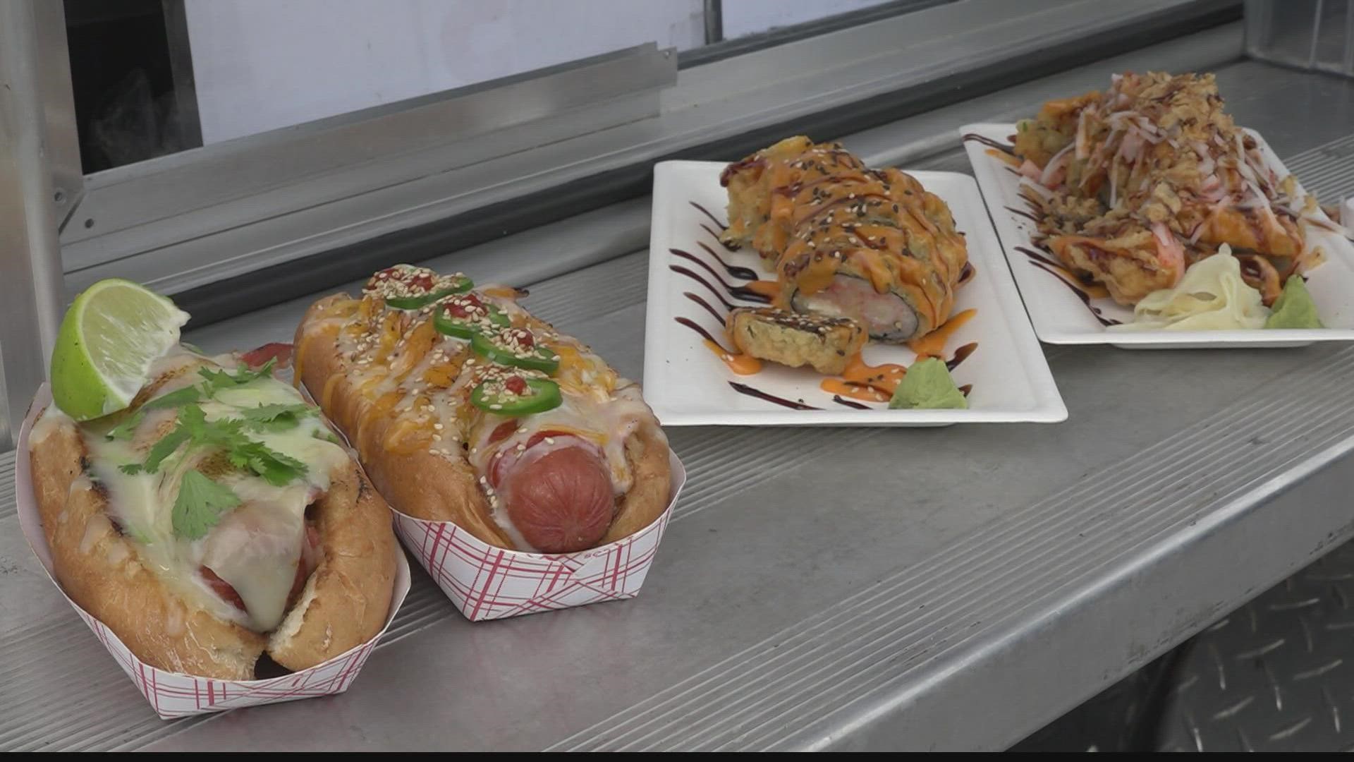 The food truck has traditional and sushi-inspired hotdogs.