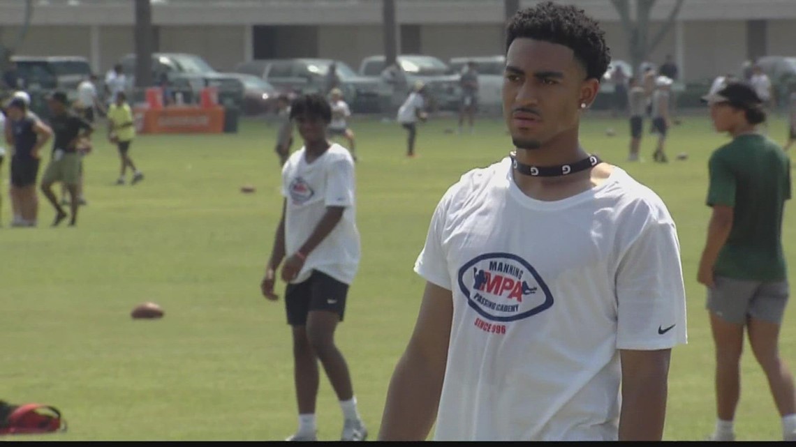 Bryce Young serves as a counselor at Manning Passing Academy