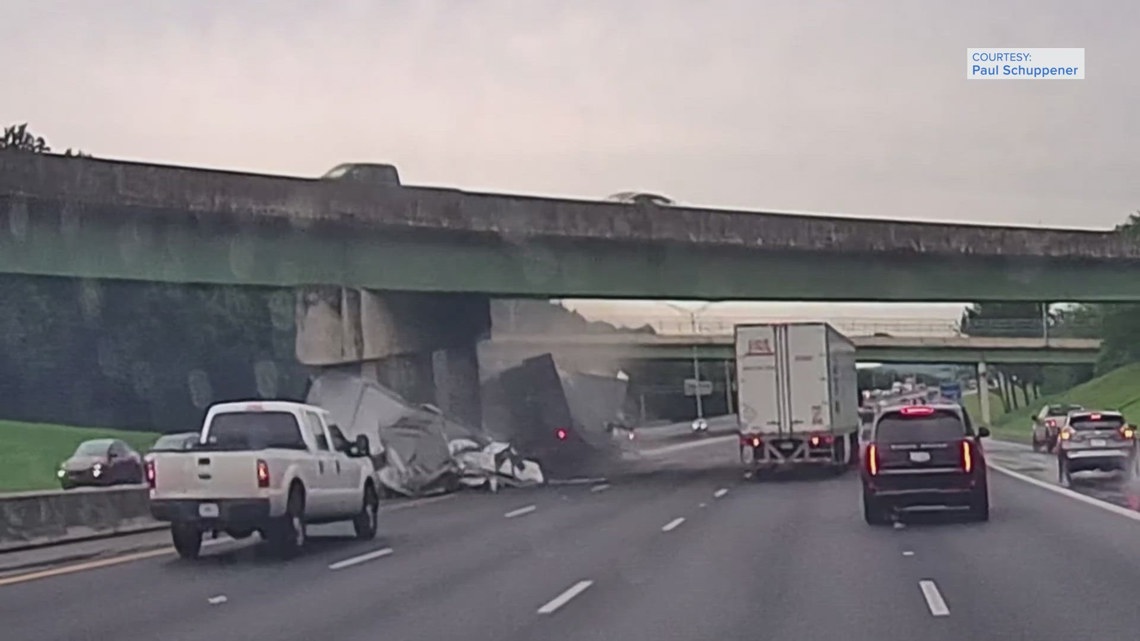 Dashcam video captures terrifying moment 18-wheeler crashes on I