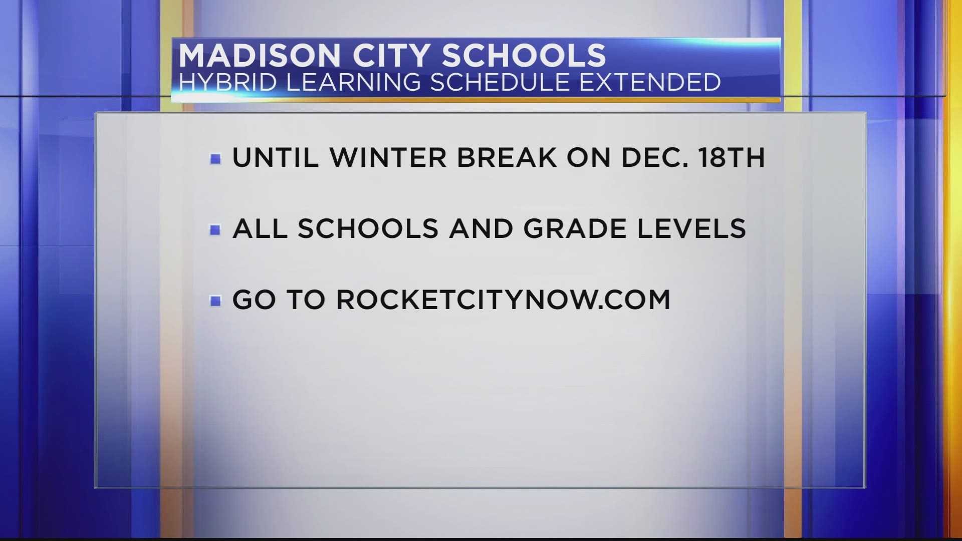 Students in Madison City Schools will return to A/B scheduling until schools dismiss for winter break on Dec. 18.