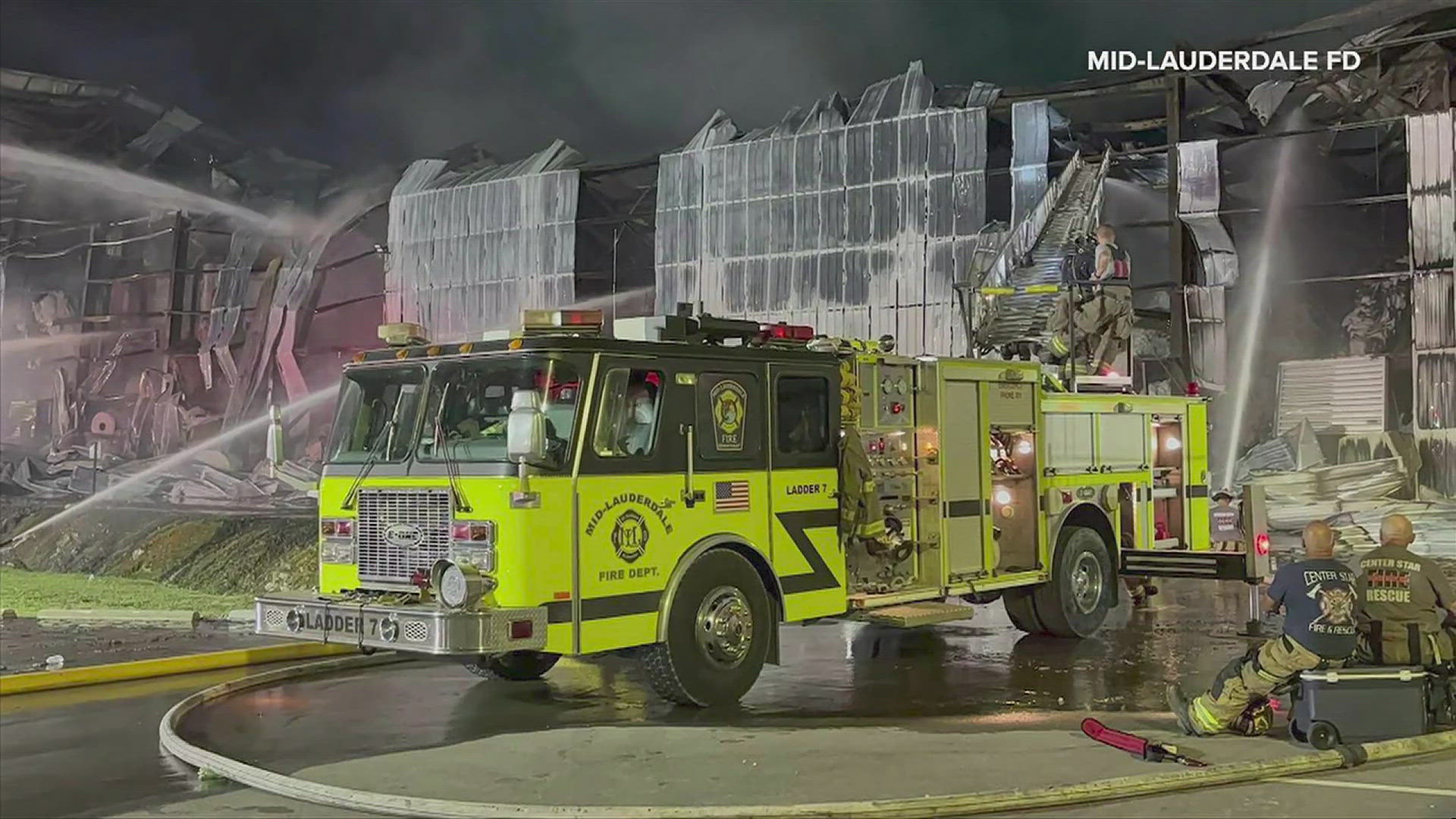 A warehouse at the Essity plant in Barton went up in flames Saturday. Firefighters from agencies across North Alabama spent the overnight hours dousing hotspots.