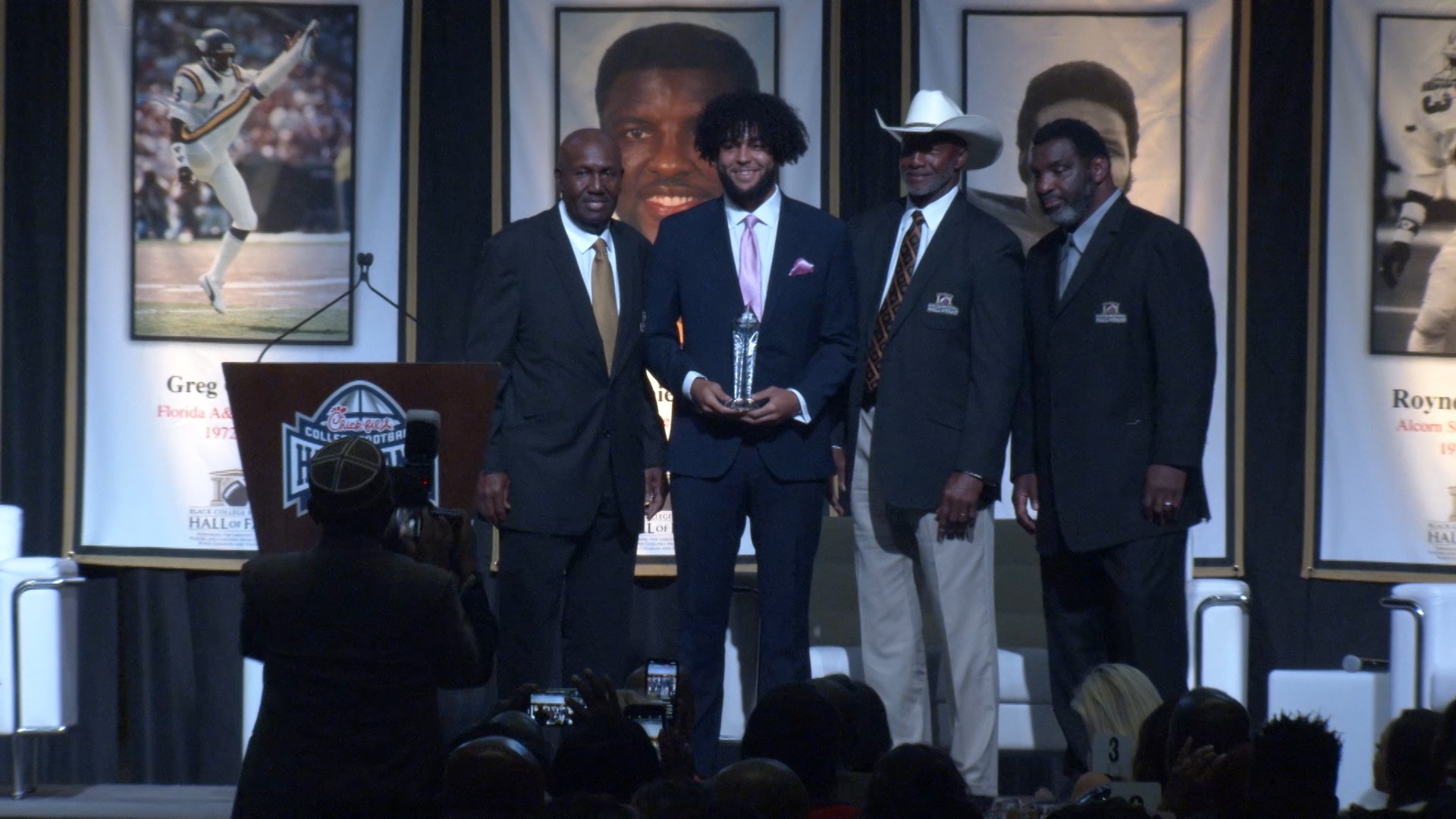 Alabama A&M Head Football Coach Connell Maynor & Sr. quarterback Aqeel Glass were honored with national awards from the Black College Football Hall of Fame Saturday