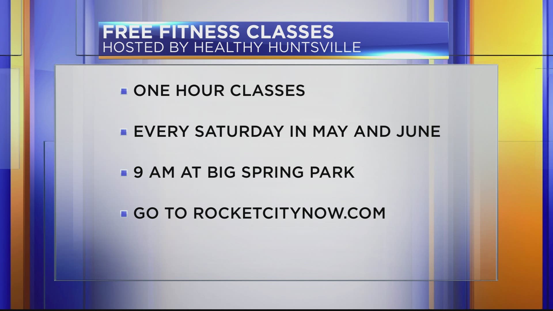 Each one-hour class is designed to challenge participants in different ways and can be modified to a personal comfort level, Healthy Huntsville said.