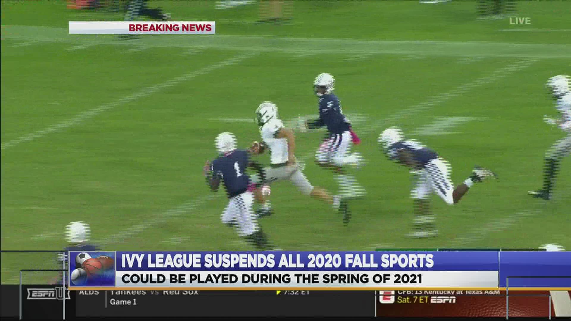 The Ivy League has decided to suspend all sports programs that would be played during the 2020 fall semester. Sports could resume in the spring of 2021.