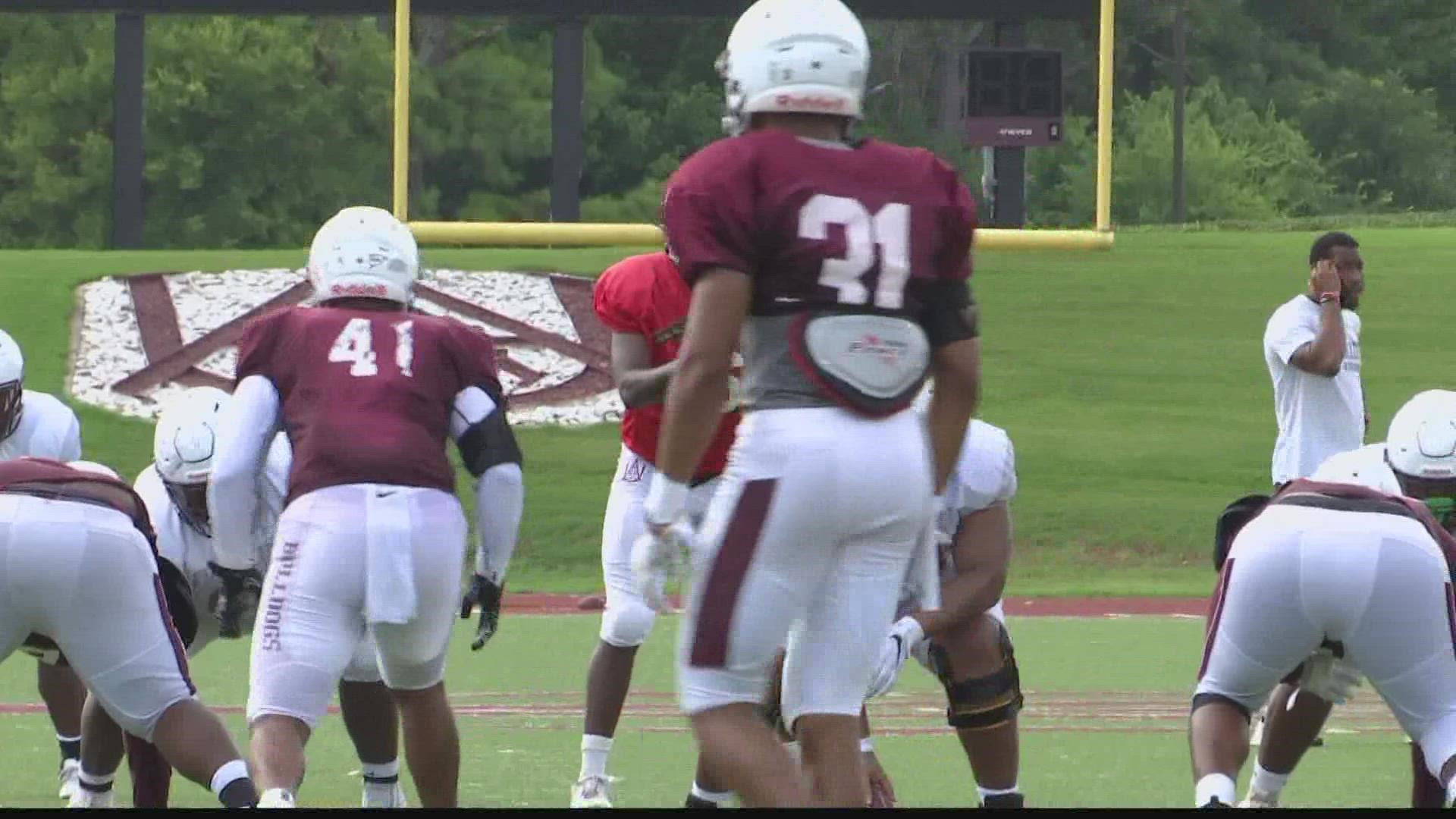 The Alabama A&M Bulldogs spent Thursday working on red zone drills