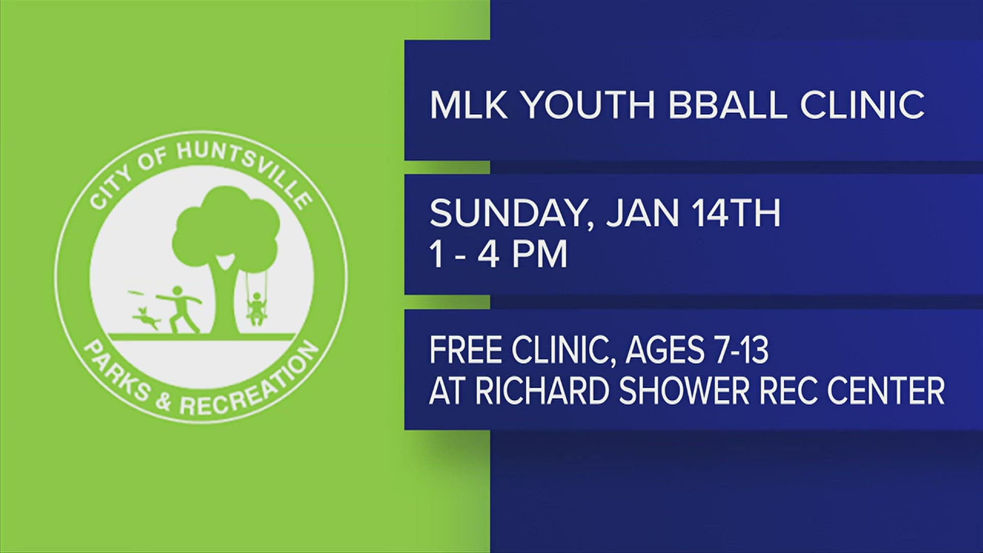 It's Sunday, January 14th from 1 to 4 at the Richard Showers rec center and open to boys and girls ages 7 through 13.