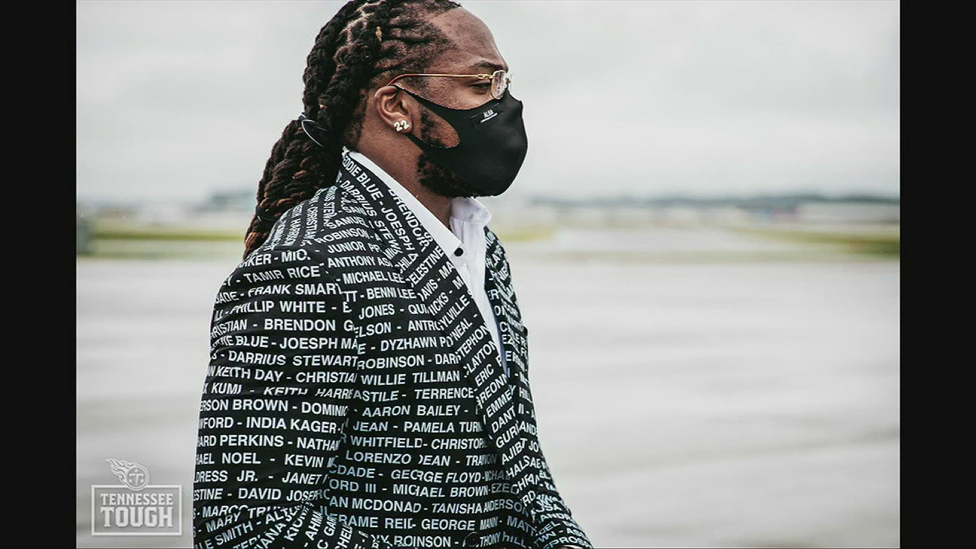 Derrick Henry sported a suit with names honoring victims of racial injustice.