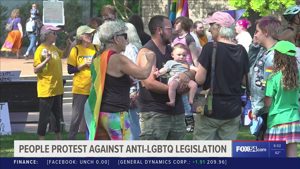 Group protests anti-LGBTQ+ legislation in Huntsville