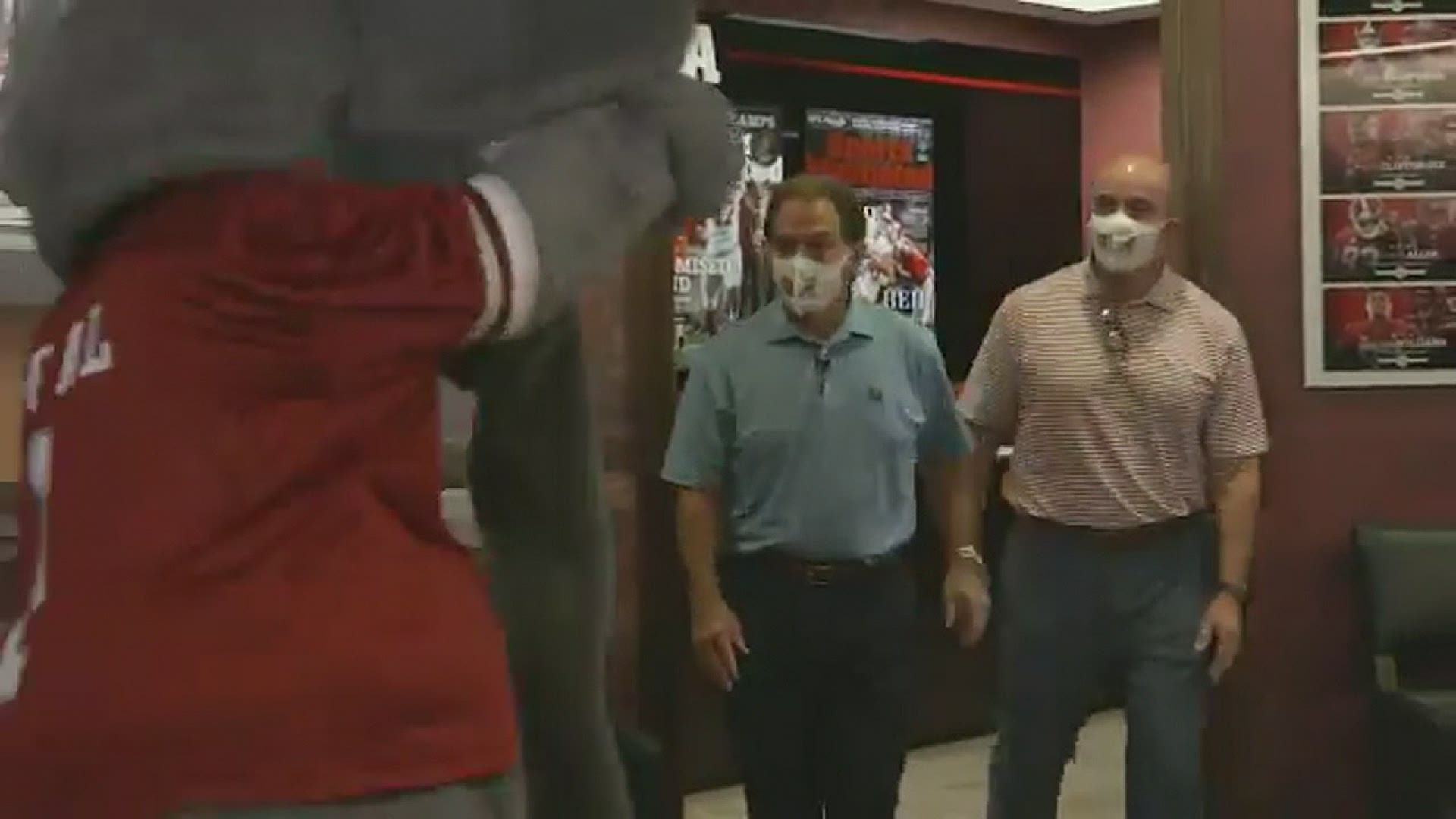 Alabama football head coach Nick Saban is the star of a PSA video about wearing masks and social distancing posted by the Crimson Tide football's Twitter account.