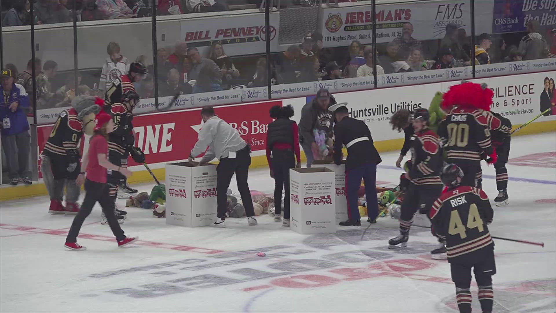 Fans were excited to donate stuffed animals by throwing them onto the rink.